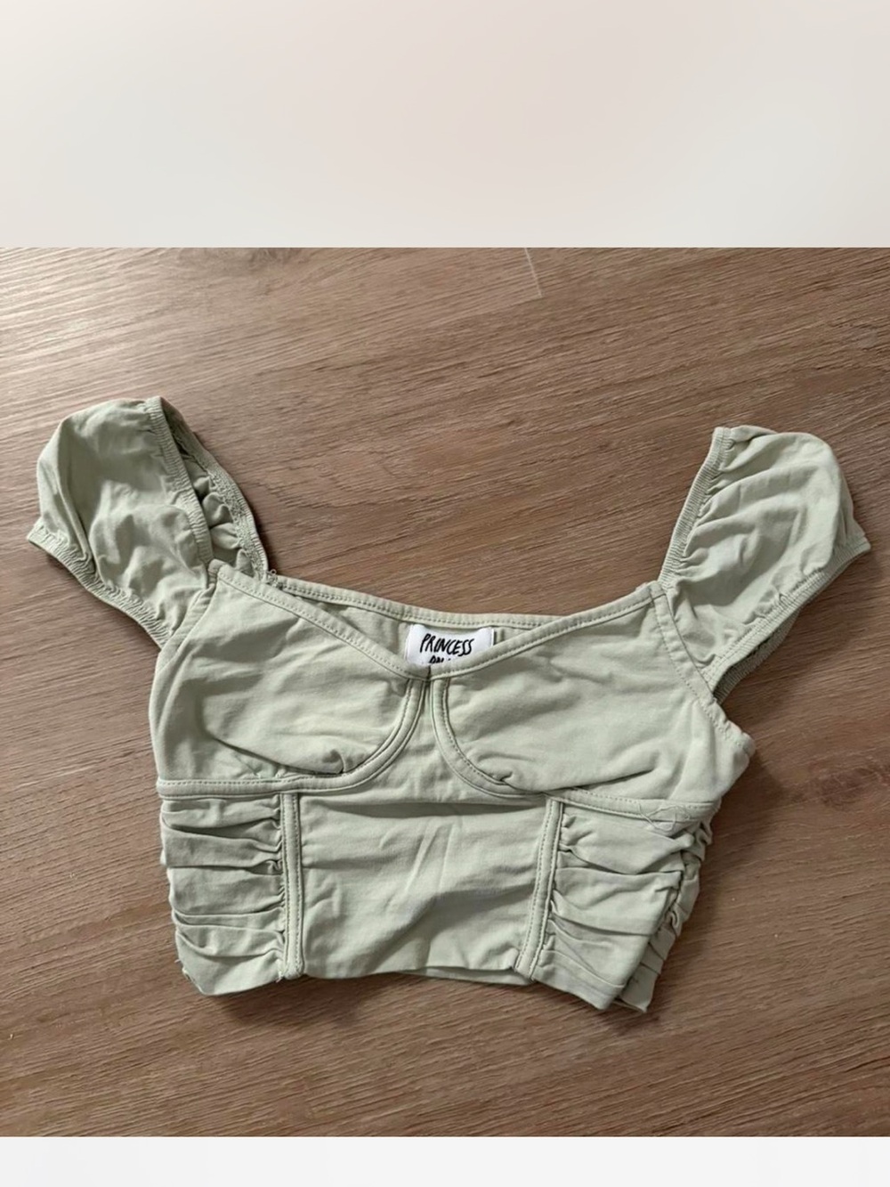 Princess Polly Light Sage Ruched Puff Sleeve Crop Top